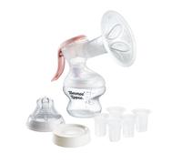 Tommee Tippee Manual Breast Pump, Hands Free Portable Hand Breast Pump with Soft Silicone Petal Massage Cushion, 24mm Flange + 5 Inserts, Nipple Meas