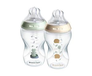 Tommee Tippee Natural Start Anti-Colic Baby Bottle, 340ml, Medium Flow, Breast-Like Teat for a Natural Latch, Anti-Colic Valve, Self-Sterilising, Pond, Pack of 2