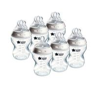 Closer to Nature Baby Bottles, Slow-Flow Breast-Like Teat with Anti-Colic Valve, 260ml, Pack of 6, Mixed Colours