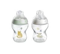 Tommee Tippee Natural Start Baby Bottle Breast-Like Teat 0m+ 260ml | Pack of 2, Slow Flow Breast-Like Teat, Self-Sterilising, Natural Latch Design, BPA Free, Decorated