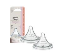 Tommee Tippee Natural Start Baby Bottle Teats Slow Flow 0m+ | Pack of 2, Breast-Like Shape for a Natural Latch, Soft BPA Free Silicone
