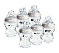Closer to Nature Baby Bottles, Slow-Flow Breast-Like Teat with Anti-Colic Valve, 260ml, Pack of 6, Mixed Colours