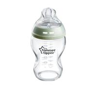 Tommee Tippee Natural Start Glass Baby Bottle for 0m+, 1x 250ml Baby Bottle with Slow Flow Breast-Like Teat for a Natural Latch, Self-Sterilising and