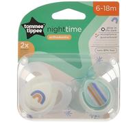 Tommee Tippee Night Time Glow in the Dark Dummies, Symmetrical Orthodontic Design, BPA-Free Silicone, 6-18 Months, Pack of 2 Dummies, Assorted