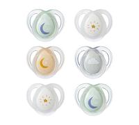 Tommee Tippee Nighttime Soothers, 0-6m, 6 Pack, Glow in The Dark, Varied Colours and Designs, Symmetrical Orthodontic Dummy, BPA-Free Silicone Teat