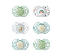 Tommee Tippee Nighttime Soothers, 18-36m, 6 Pack, Glow in The Dark, Varied Colours and Designs, Symmetrical Orthodontic Dummy, BPA-Free Silicone Teat