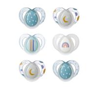 Tommee Tippee Nighttime Soothers, 6-18m, 6 Pack, Glow in The Dark, Varied Colours and Designs, Symmetrical Orthodontic Dummy, BPA-Free Silicone Teat