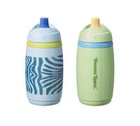 Tommee Tippee Insulated Active Spout Toddler Sippy Cup, 266ml, 12m+, Pack of 2, Leak-Proof Children's Water Bottle with Handle in Fun Colours and Animal Print, Green & Blue