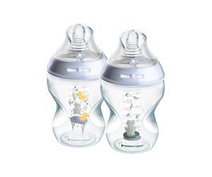 Tommee Tippee, Silicone Natural Start Baby Bottle, Decorated, 260ml - 2 Pack