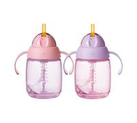 Tommee Tippee Trainer Straw Cup, 240ml, Easy Transition Toddler Cup for 6 Months+, with Silicone Weighted Straw and Easy-Hold Handles, Pink and Purple, 2 Pack