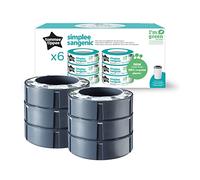 Tommee Tippee Simplee Sangenic Nappy Bin Refills, Sustainably Sourced Antibacterial GREENFILM, Pack of 6