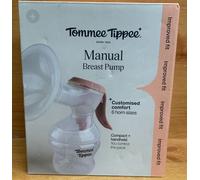 Tommee Tippee Manual Breast Pump, Hands Free Portable Hand Breast Pump with Soft Silicone Petal Massage Cushion, 24mm Flange + 5 Inserts, Nipple Measurement Guide, Quiet & Lightweight