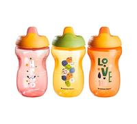 Tommee Tippee Sippee Cup, Water Bottle for Toddlers, Spill-Proof, BPA Free, 10oz, 9m+, Pack of 3, Pink, Orange and Red