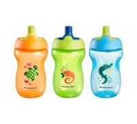 Tommee Tippee Sportee Bottle Sippy Cup for Toddlers 12 Months+ 10oz Spill-Proof Bite Resistant Spout Easy to Hold Design Pack of 3 Orange Gre