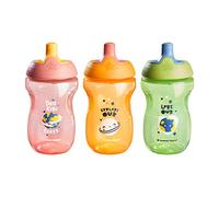 Tommee Tippee Sportee Water Bottle, for 12m+, 10oz, Pack of 3 Non-Spill Sippy Cups for Toddlers, Pink, Green and Orange, with Bite-Resistant Spout, Easy-Hold and BPA Free