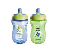 Tommee Tippee Sportee Water Bottle for Toddlers, Spill-Proof, Playful and Colorful Designs, Easy to Hold Design, 10oz, 12m+, 2 Count, Blue and Green