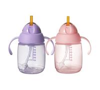 Tommee Tippee Starter Weighted Straw Baby & Toddler 10oz Sippy Cup for 6 Months+, with Silicone Weighted Straw and Easy-Hold Handles, BPA Free, Pink & Purple, Pack of 2