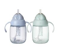Tommee Tippee Starter Weighted Straw Baby & Toddler 10oz Sippy Cup for 6 Months+, with Silicone Weighted Straw and Easy-Hold Handles, BPA Free, Blue & Green, Pack of 2