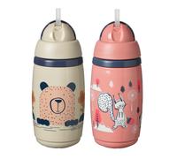 Tommee Tippee Superstar Insulated Straw Cup for Toddlers, 12m+, 100% Leak and Shake-Proof, Hygienic Antibacterial Straw, 266ml, 2 Pack, Pink and Grey