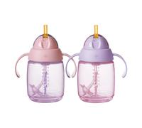 Tommee Tippee Trainer Straw Cup, 240ml, Easy Transition Toddler Cup for 6 with Silicone Weighted Straw and Easy-Hold Handles, Pink and Purple, 2 Pack