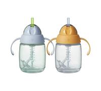 Tommee Tippee Trainer Straw Cup, 240ml, Easy Transition Toddler Cup for 6 Months+, with Silicone Weighted Straw and Easy-Hold Handles, Blue and Orange, 2 Pack