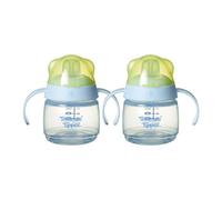 Tommee Tippee Transition Baby Sippy Cup with Spout, Ages 4 Months and Up, 5 oz, Leak-Proof Silicone Spout, Easy Grip Handles, Blue, Pack of 2