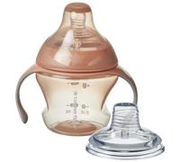 Tommee Tippee Transition Cup, Breast-Like Teat and Soft Silicone Spout, Removable Easy-Grip Handles, Leakproof Lid, 150ml, 4-7m+, Pink
