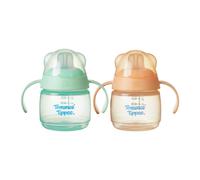 Tommee Tippee Transition Spout Cup, 150ml, Spill-Free Toddler Transition Cup for 4 with a Natural Feel Bite-Resistant Spout, Green and Orange, 2 Pack