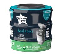 Tommee Tippee Twist and Click Advanced Nappy Bin Refill Cassettes, Sustainably Sourced Antibacterial GREENFILM, Pack of 3