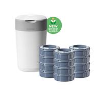 Tommee Tippee Twist and Click Nappy Bin Starter Set, White, with x1 Refill Cassette, Odour and Germ Protection, Antibacterial Film, 100% Recycled Chassis (pack may vary)