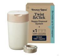 Tommee Tippee Twist & Click Nappy Bin, with 1x 10.5m Refill Cassette, Cream | Exclusive Pack | Guaranteed Odour & Germ Protection | Large Capacity | Bin Holds up to 33 Nappies | Cassette Wraps 100+