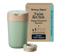 Tommee Tippee Twist & Click Nappy Bin, with 1x 10.5m Refill Cassette, Sage | Exclusive Pack | Guaranteed Odour & Germ Protection | Large Capacity | Bin Holds up to 33 Nappies | Cassette Wraps 100+