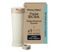 Tommee Tippee Twist & Click XL Nappy Bin, with 1x 10.5m Refill Cassette | Cream | Exclusive Pack | Guaranteed Odour & Germ Protection | Large Capacity | Holds up to 75 Nappies | Cassette Wraps 100+