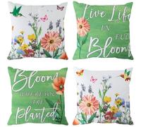 TOMMO Set of 4 Square Cushion Cover 18x18 inch Luxury Velvet Birdsong and Flowers Breathable Pillow Case 45x45cm for Sofa, Bed, Office, Hidden Zip Washable Modern Grey Beige Home Decor