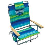 Tommy Bahama 5-Position Classic Lay Flat Folding Backpack Beach Chair, Blue and Green Stripe, 23" x 25.25" x 31.5"