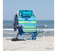 Tommy Bahama Backpack Beach Chair With 5 Recline Positions, Cooler Pouch & Pillow - Green Stripe