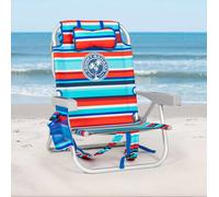Tommy Bahama Backpack Beach Chair With 5 Recline Positions, Cooler Pouch & Pillow In Red Stripe Design