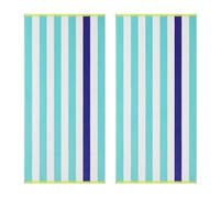 Tommy Bahama - Beach Towels, Oversized Yarn-Dyed Cotton Velour Towel, Soft & Absorbent Coastal Stripe Pool & Beach Towel, Beachside Light Blue, Set of 2