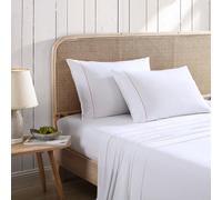 Tommy Bahama- King Sheet Set Solid Cotton Embroidered Bedding Set Tropical Inspired Bedding Essentials (White/Orange King)