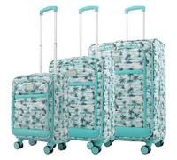 Tommy Bahama Luggage, Softshell Suitcase with Spinner Wheels, Aqua, 3-Piece Set, Tommy Bahama Palm Print 3-piece Expandable Softside Spinner Luggage Set
