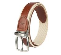 Tommy Bahama Men’s Reversible Fabric Belt with Leather Overlay, Brown/Khaki, Brushed Nickel Buckle, Two-In-One Design, X-Large (42-44)
