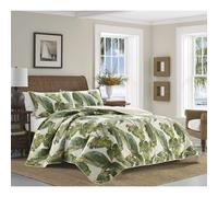 Tommy Bahama Reversible Cotton Bedding with Matching Shams, Soft All Season Bedspread, Coastal Home Decor, 100%, Green/White, Queen