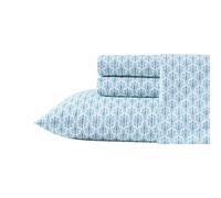 Tommy Bahama - Queen Sheet with Matching Shams, Super Soft Cotton Percale Bedding with Matching Shams, Tropical Home Decor, Oeko-Tex Certified (Coastal Batik Blue, Queen)