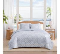 Tommy Bahama - Queen Size Quilt Set, Soft Cotton Bedding with Cotton Blend Fill for Lightweight Year Round Comfort, 3 Piece Coastal Bed Set with Matching Pillowcases (Ocean Island Bue)