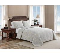 Tommy Bahama Quilt Set-100, Reversible Bedding with Matching Sham(s), Pre-Washed for Added Softness, Cotton, Grey, Twin