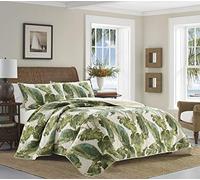 Tommy Bahama Reversible Cotton Bedding with Matching Shams, Soft All Season Bedspread, Coastal Home Decor, 100%, Green/White, Queen