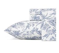 Tommy Bahama Sheet Set-100, Crisp & Cool, Lightweight & Moisture-Wicking Bedding, Cotton, Pen and Ink Palm Blue, Queen
