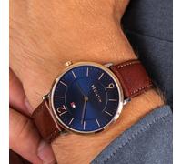 TOMMY HILFIGER 1710354 MENS WATCH BROWN STRAP BLUE DIAL ROSE GOLD CASE
