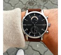 TOMMY HILFIGER 1710398 MEN'S WATCH BROWN STRAP GREY DIAL SILVER CASE