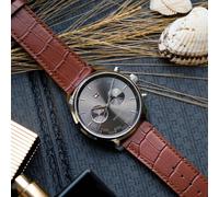 TOMMY HILFIGER 1710422 MEN'S WATCH BROWN STRAP GREY DIAL SILVER CASE